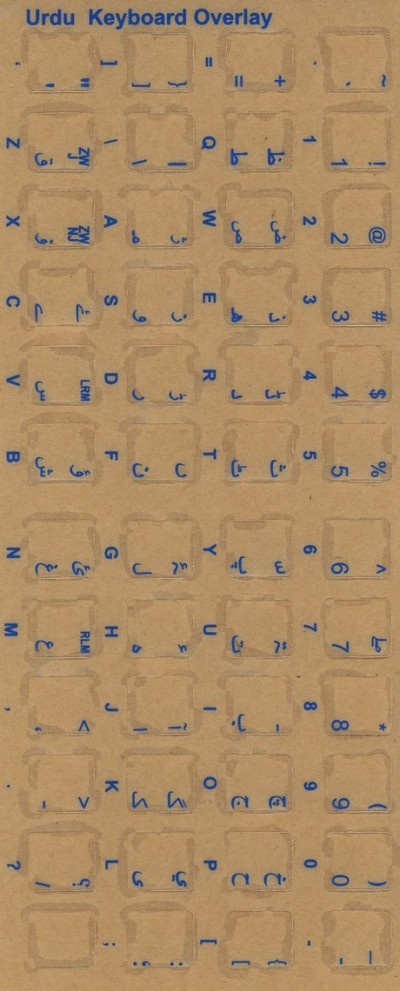 Keyboard Stickers for Urdu Blue Letter Transparent