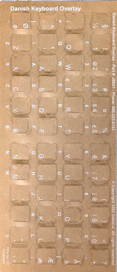 Keyboard Stickers for Danish (White for Black Keyboards)