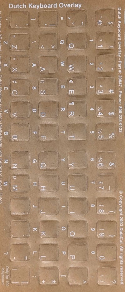 Keyboard Stickers for Dutch (Netherlands) White for Black Keyboards