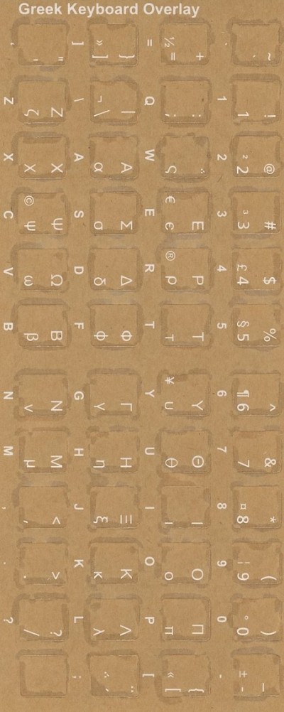 Keyboard Stickers for Greek (White for Black Keyboards)