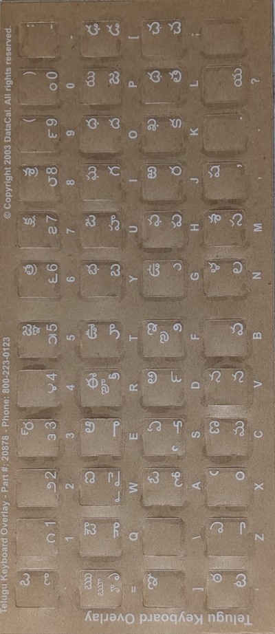 Keyboard Stickers for Telugu (White for Black Keyboards)