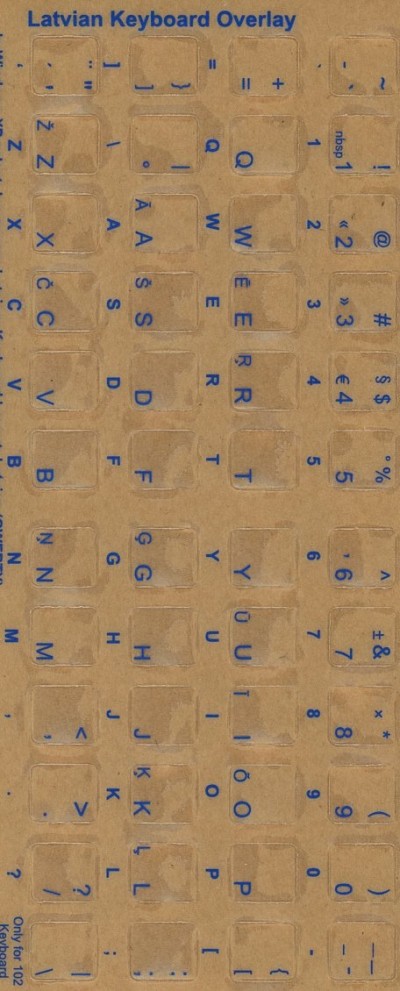 Latvian Keyboard Stickers - Labels - Transparent Overlays with Blue Characters