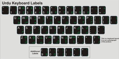 Keyboard Stickers (Black Opaque) for Urdu (Green and White on Black BG)