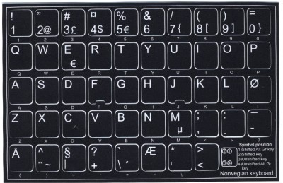 Keyboard Stickers (Black Opaque) for Norwegian