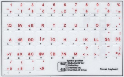 Keyboard Stickers for Slovak - transparent with red letters