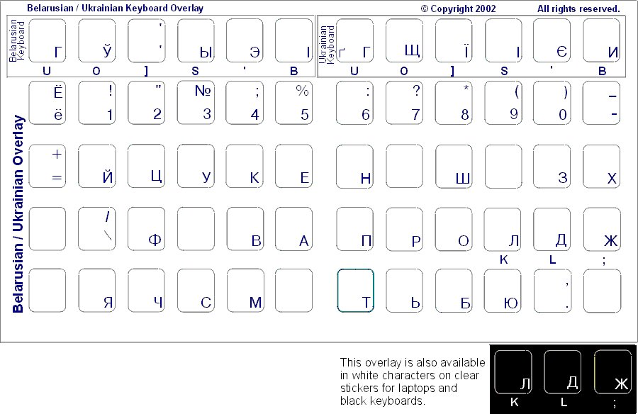 Keyboard Stickers for Belarusian / Ukrainian Keyboard Overlays